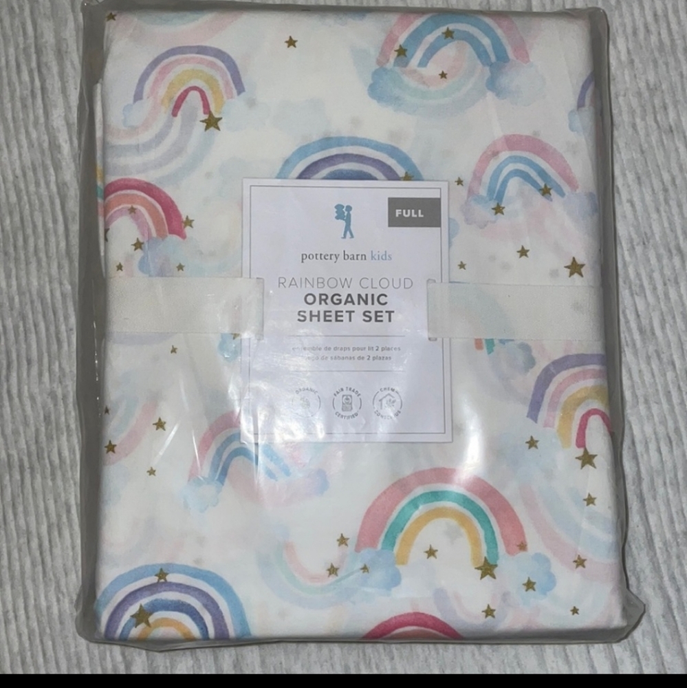 Pottery barn kids organic full sheet set with rainbows